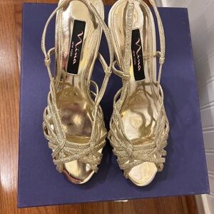 Nina New York Gold Metallic Slingback Stilettoes